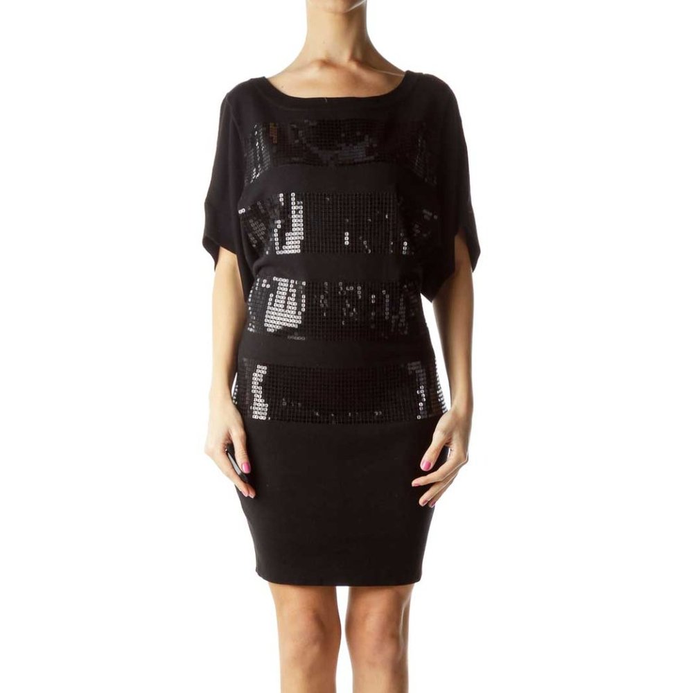 Laundry by Design | Black Sequined Striped Knit Dress (M)